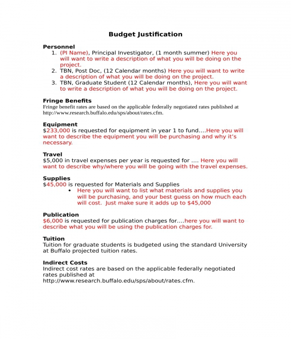budget justification form in doc