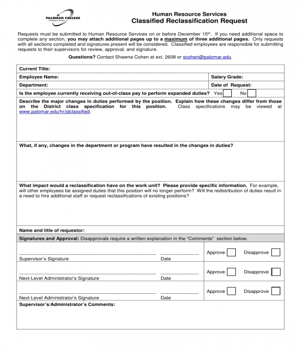 classified reclassification request form