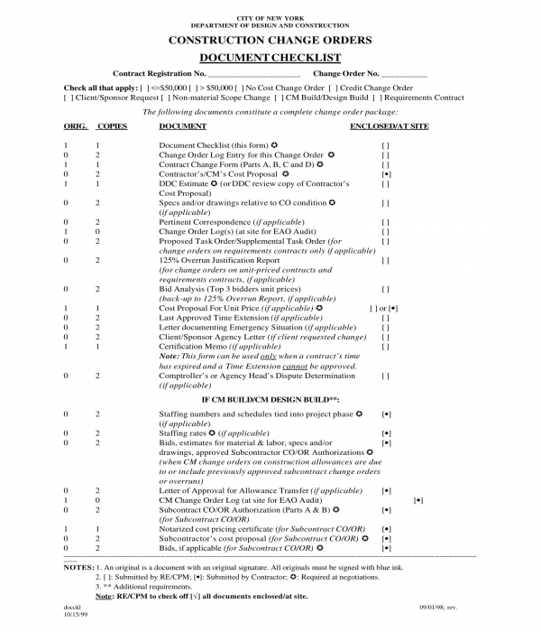 construction change order document checklist form