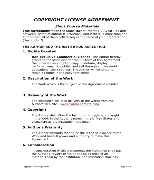 copyright license agreement short form