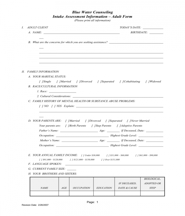 counseling intake assessment information form