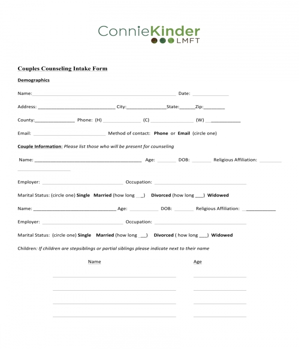 Free 12 Counseling Intake Forms In Pdf Ms Word 