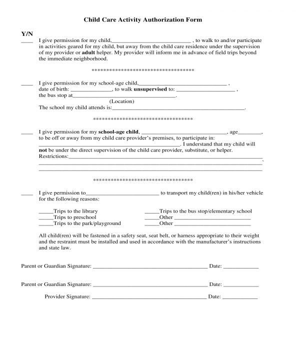 FREE 5 Daycare Authorization Forms In PDF