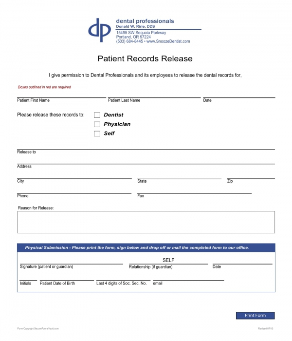 Free 6 Dental Records Release Forms In Pdf Ms Word 1938