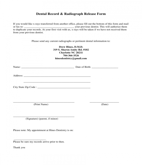 dental record and radiograph release form