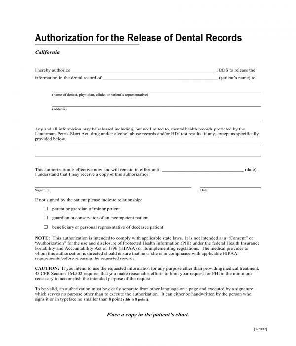 FREE 6+ Dental Records Release Forms in PDF MS Word