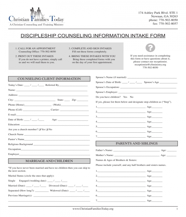 discipleship counseling information intake form