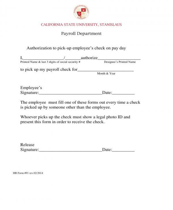 FREE 10  Paycheck Pickup Authorization Forms in PDF