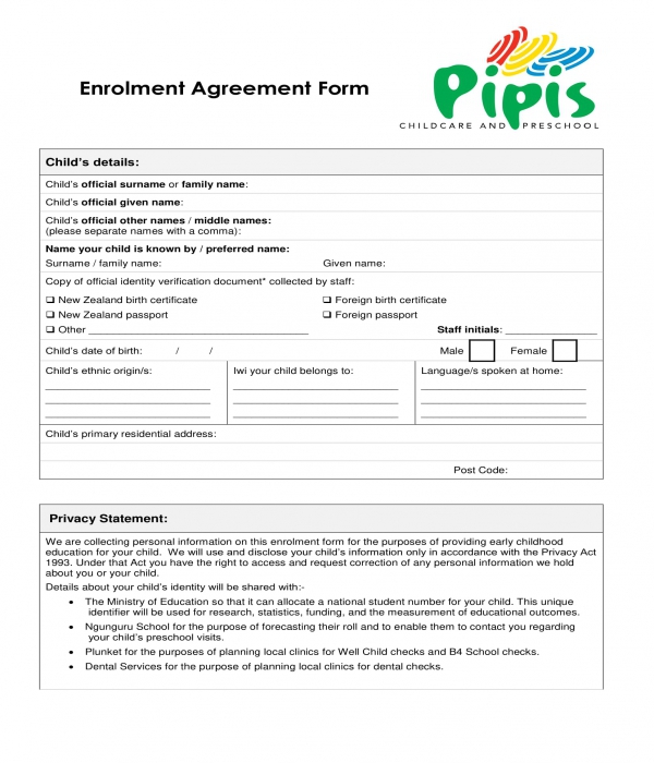 enrollment agreement form