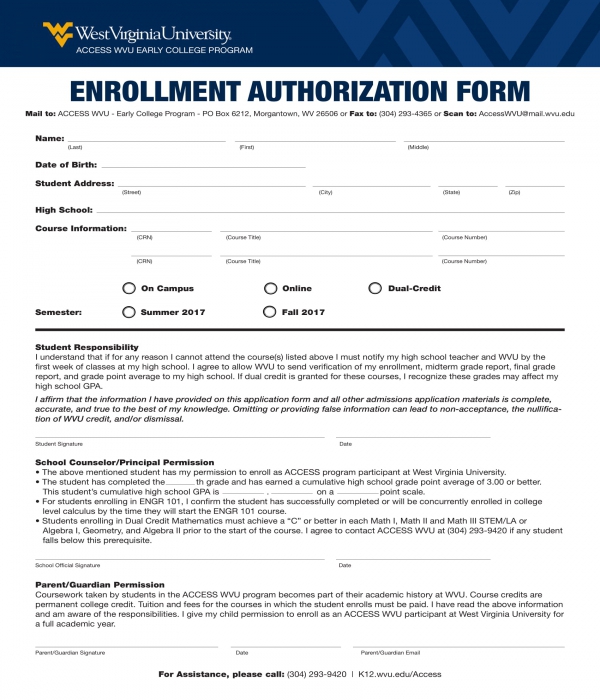 enrollment authorization form