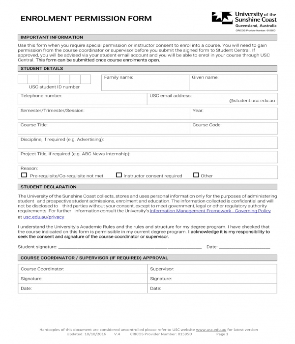 enrollment permission form