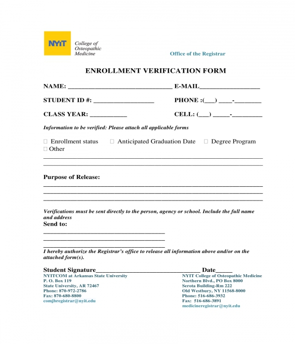 enrollment verification form