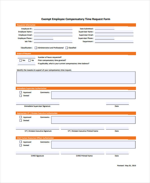 exempt employee compensatory time request form