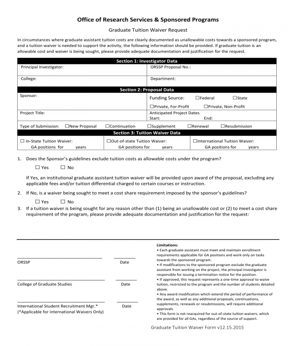 graduate tuition waiver request form