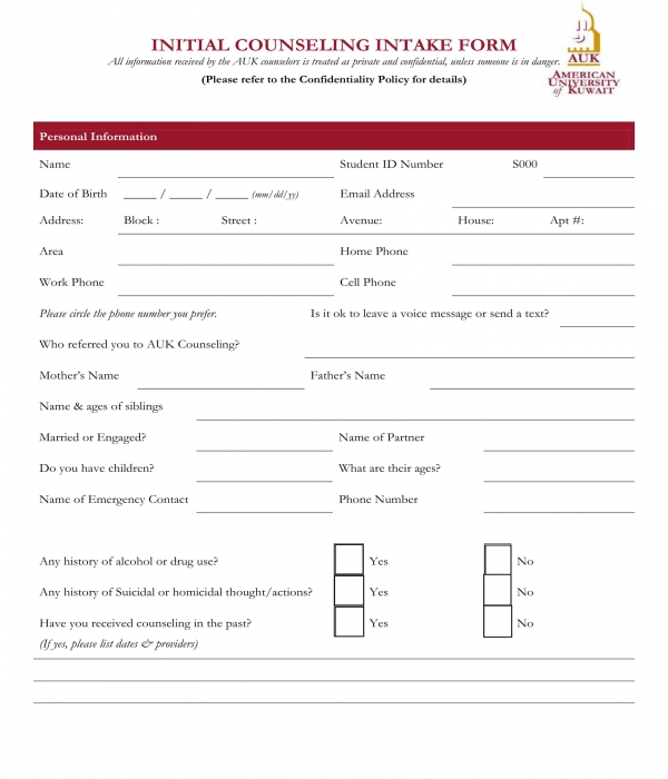 initial counseling intake form