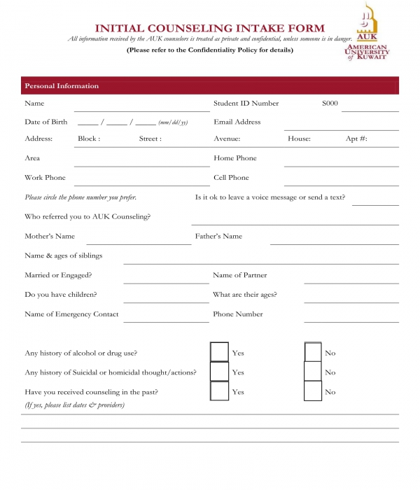 FREE 12+ Counseling Intake Forms in PDF | MS Word