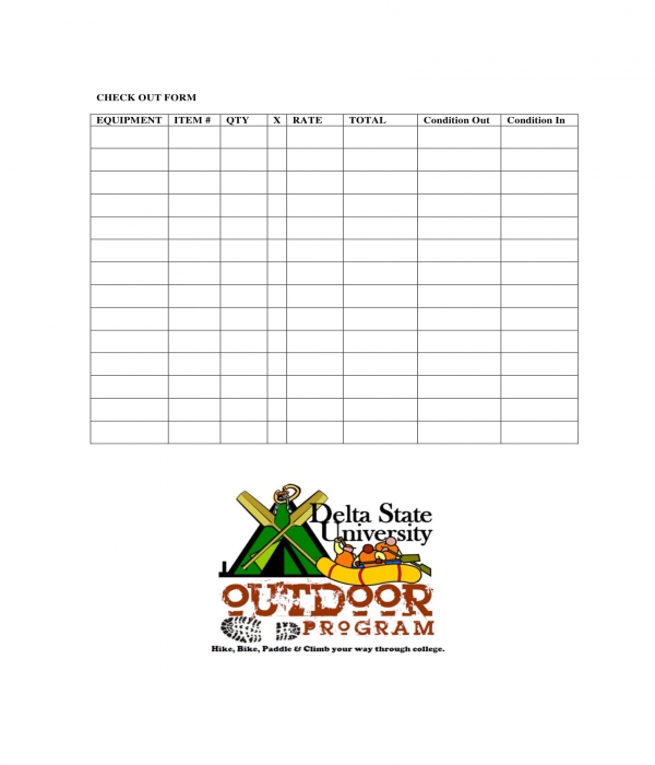 outdoor equipment rental checkout form