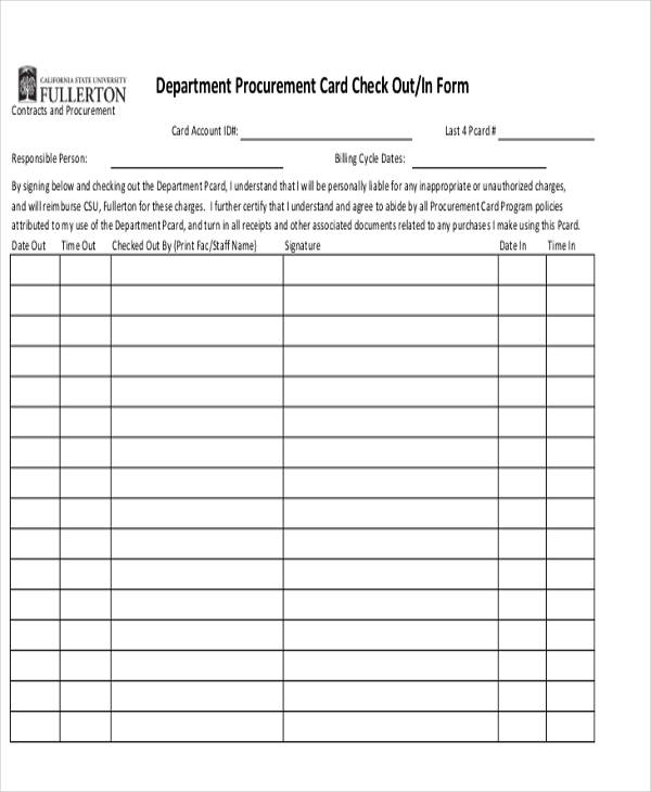 procurement card check in and out form