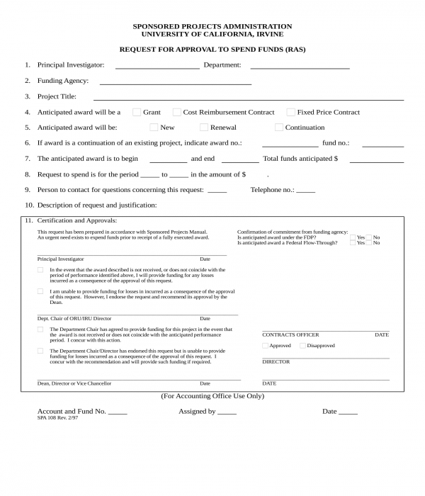 spend funds approval request form