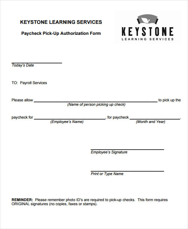 Free 10 Paycheck Pickup Authorization Forms In Pdf 3590