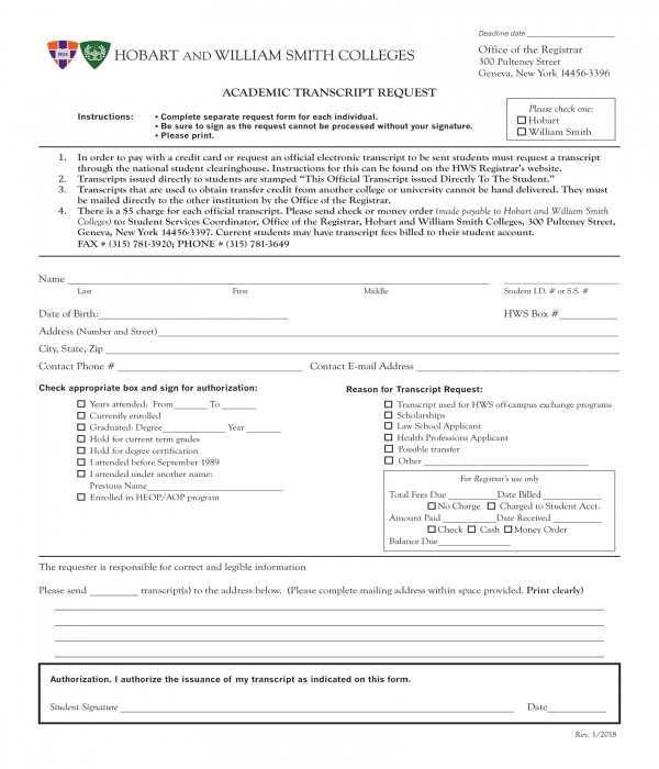 FREE 6+ Transcript Request Forms in PDF | MS Word