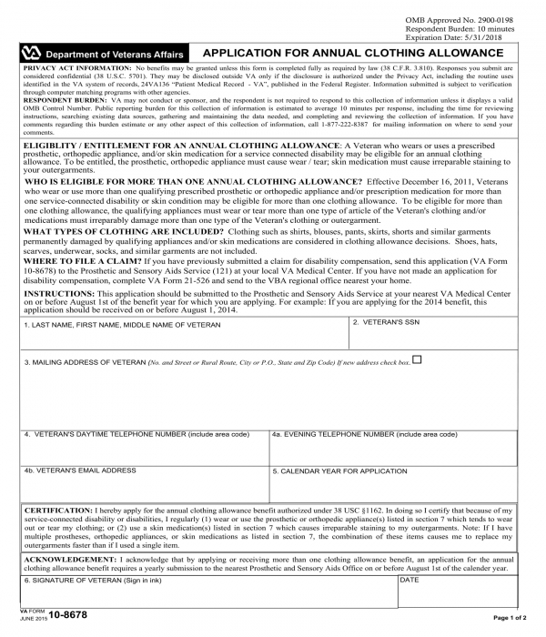 annual clothing allowance application form template