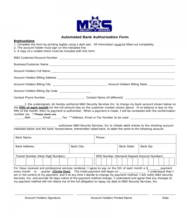 Free 11 Bank Authorization Forms In Pdf Ms Word 4569