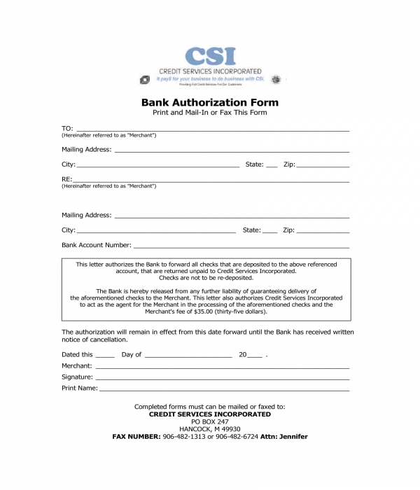 draft card bank Authorization FREE Bank  PDF 10 Forms