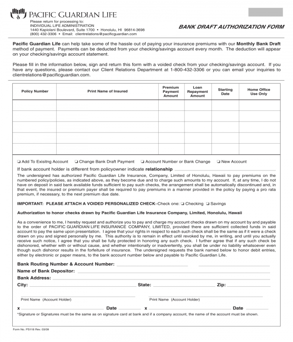 bank draft authorization form