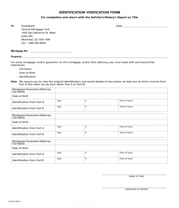 bank identification verification form