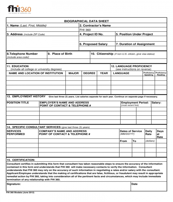 bio data sheet form