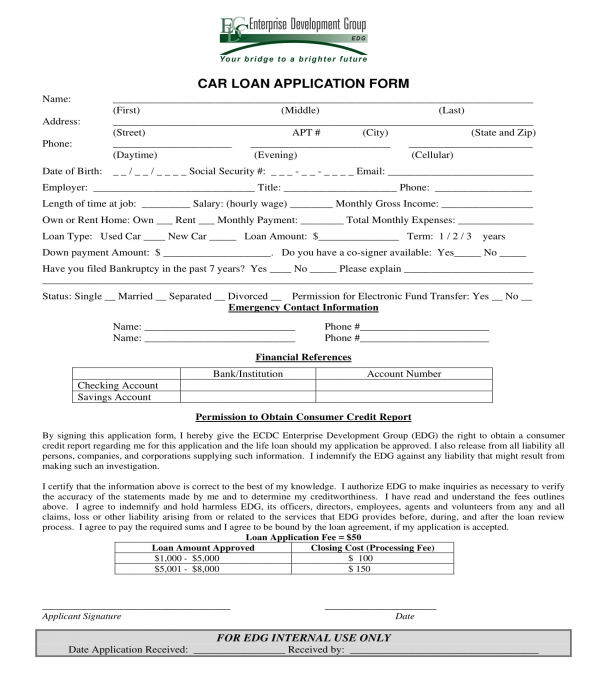 car loan application form sample