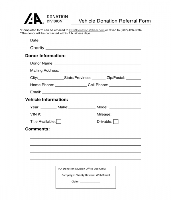 car vehicle donation referral form