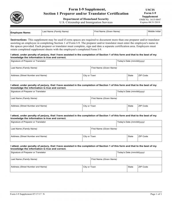 employment eligibility verification supplement form