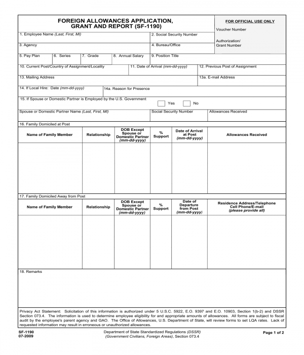 foreign allowance application form template