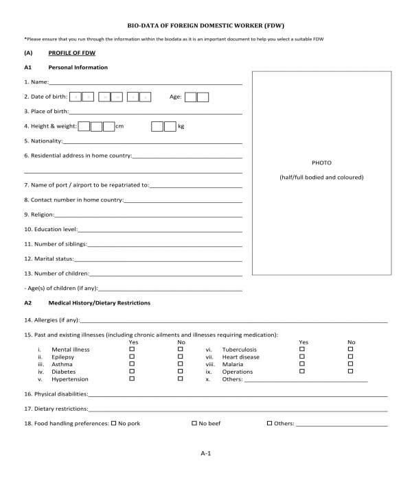 foreign domestic worker bio data form