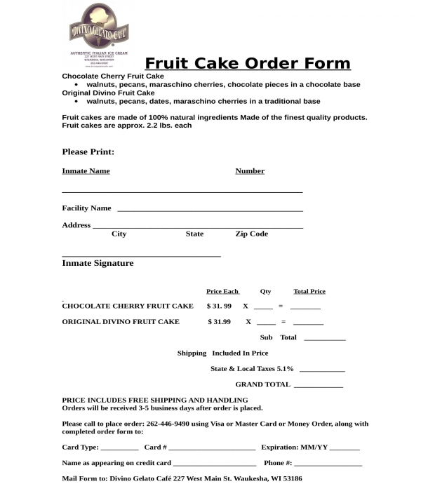 fruit cake order form