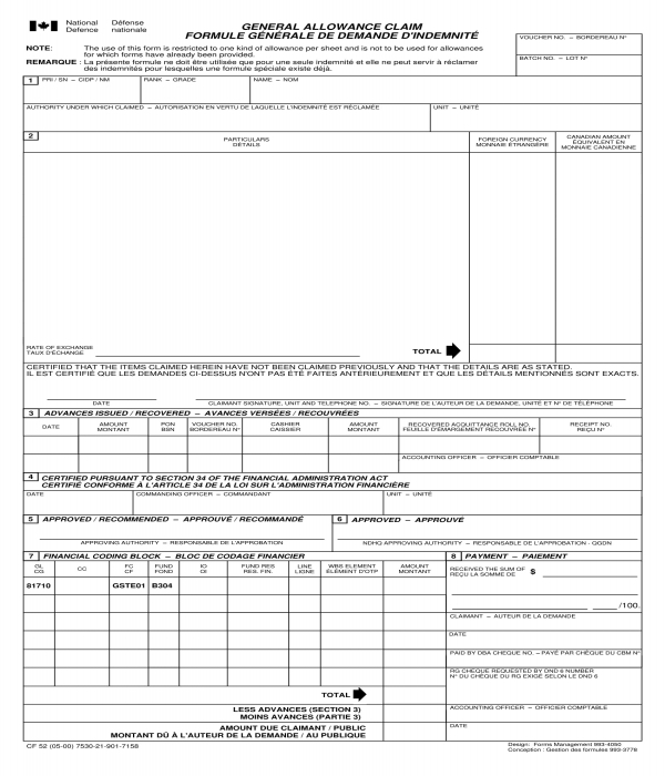general allowance claim form template