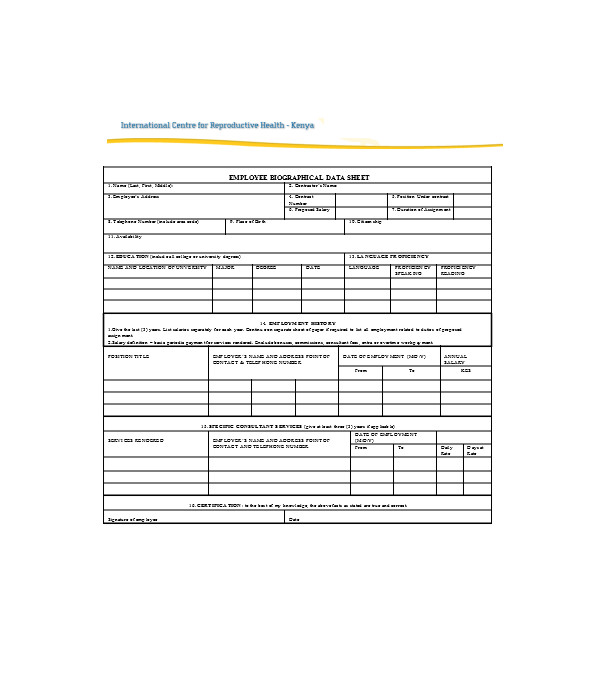 FREE 11+ Employee BioData Form Samples, PDF, MS Word, Google Docs