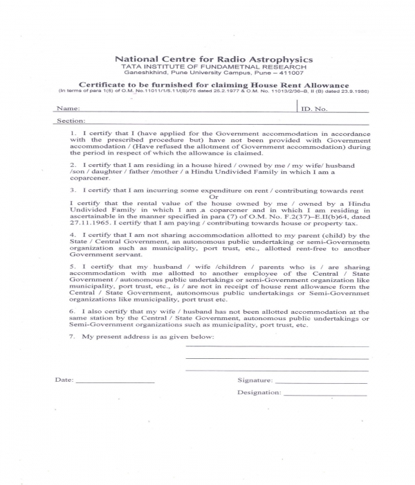 FREE 4+ House Rent Allowance Forms in PDF MS Word