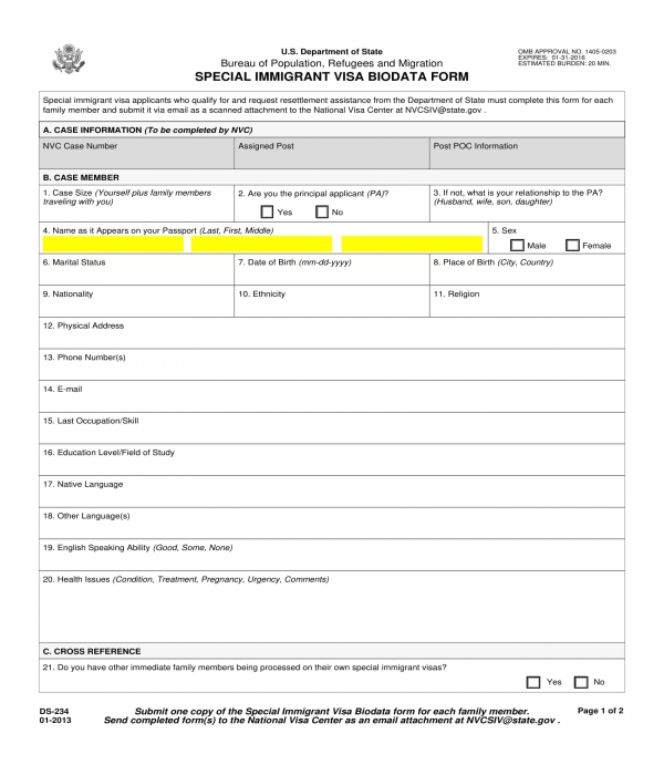 immigrant visa bio data form