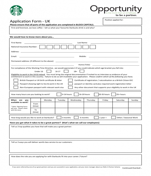 international cafe job application form