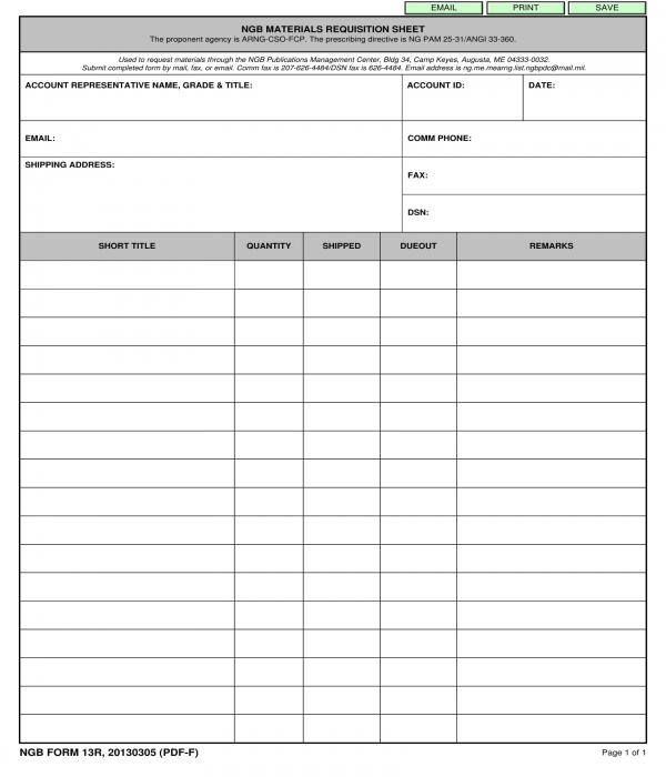 material requisition sheet form