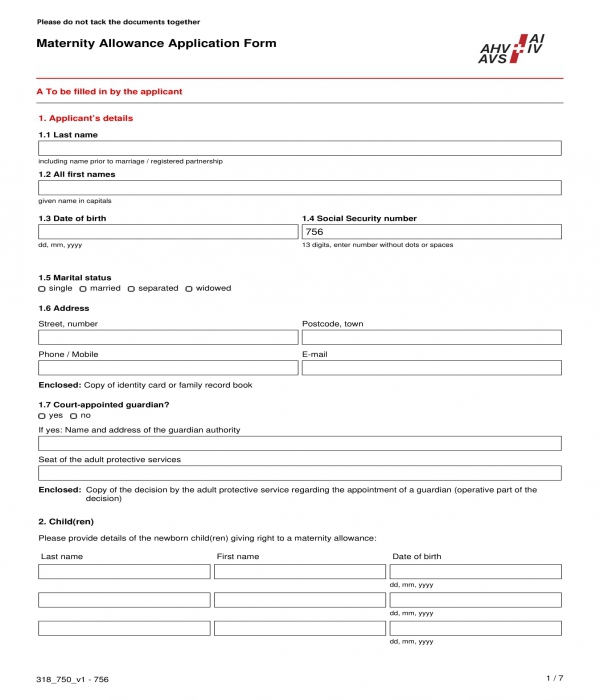 maternity allowance application form