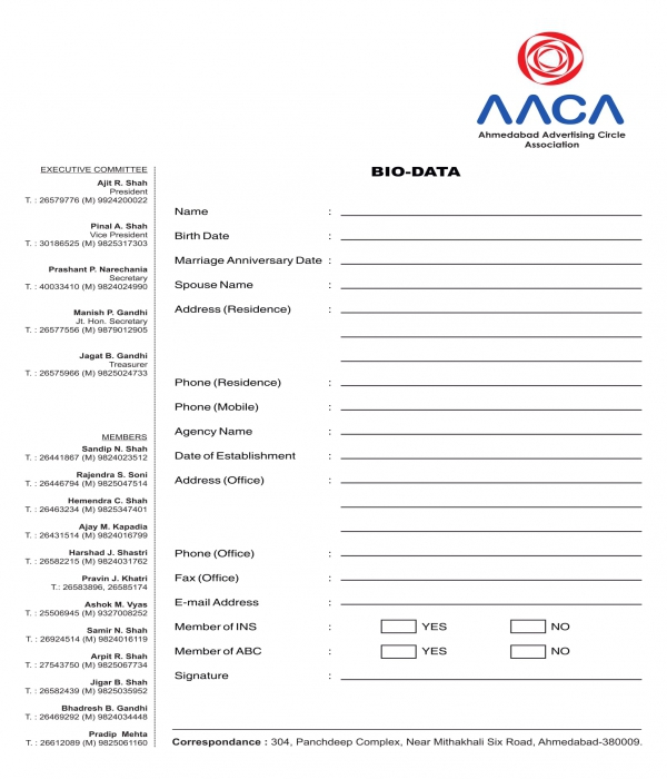 FREE 25+ Bio Data Form Samples, PDF, MS Word, Google Docs, Excel