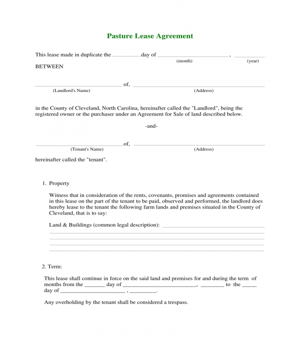 FREE 4+ Pasture Lease Agreement Forms in PDF MS Word