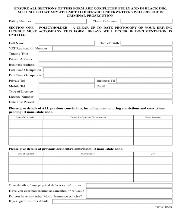 private car accident report form