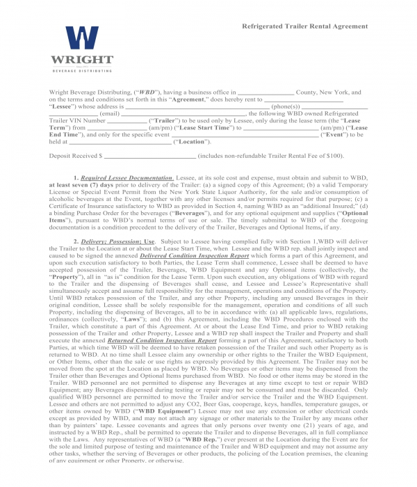 refrigerated trailer rental agreement form