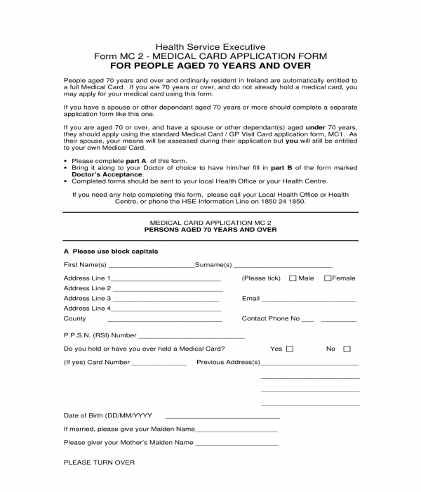 FREE 4 Medical Card Application Forms In PDF