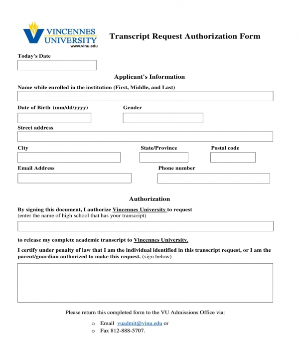 transcript request authorization form